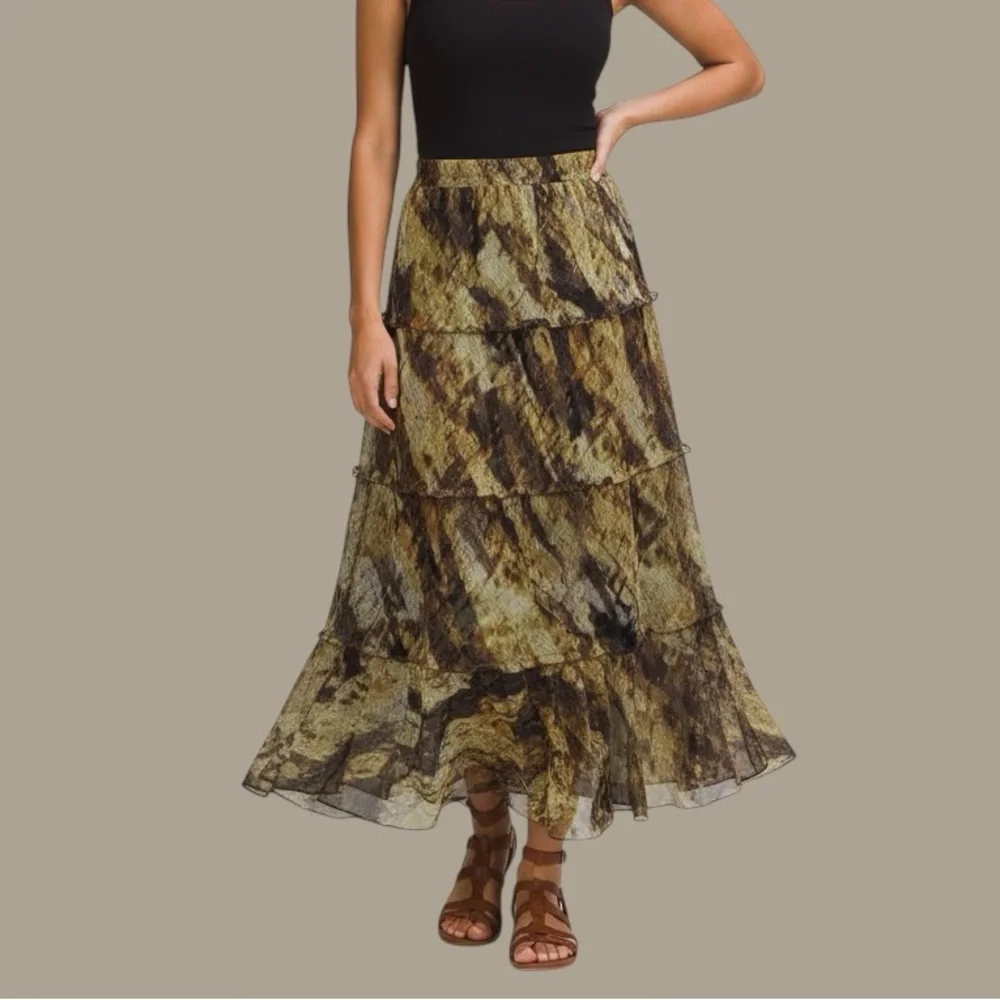 NIC+ZOE Tiered Boho Maxi Skirt in Earth Tones Zipper Side Size 6